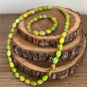 Green Sea Sediment Jasper Gemstone Necklace and Bracelet Set